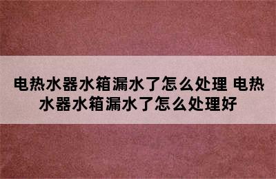 电热水器水箱漏水了怎么处理 电热水器水箱漏水了怎么处理好